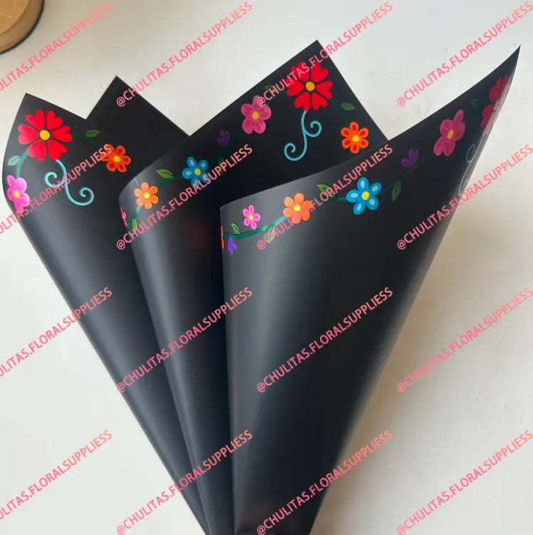 Black Tenangos Floral Embroidery Paper