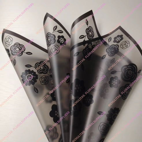 Black Floral Print Frosted Border Paper