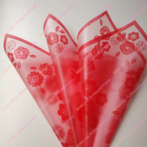 Red Floral Print Frosted Border Paper