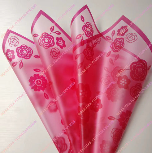 Hot Pink Floral Print Frosted Border Paper