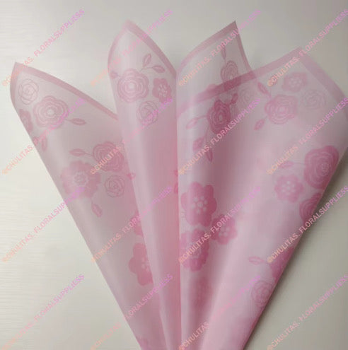 Pink Floral Print Frosted Border Paper